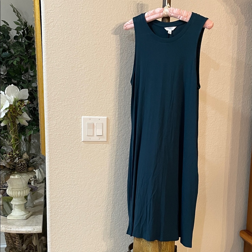 🩵 Like New TIME & TRU SZ L dark Teal pocketed slip on fir & flared Buttery dress